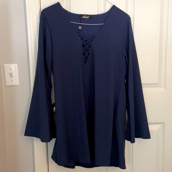 Motel V-Neck Navy Dress - Picture 2 of 3